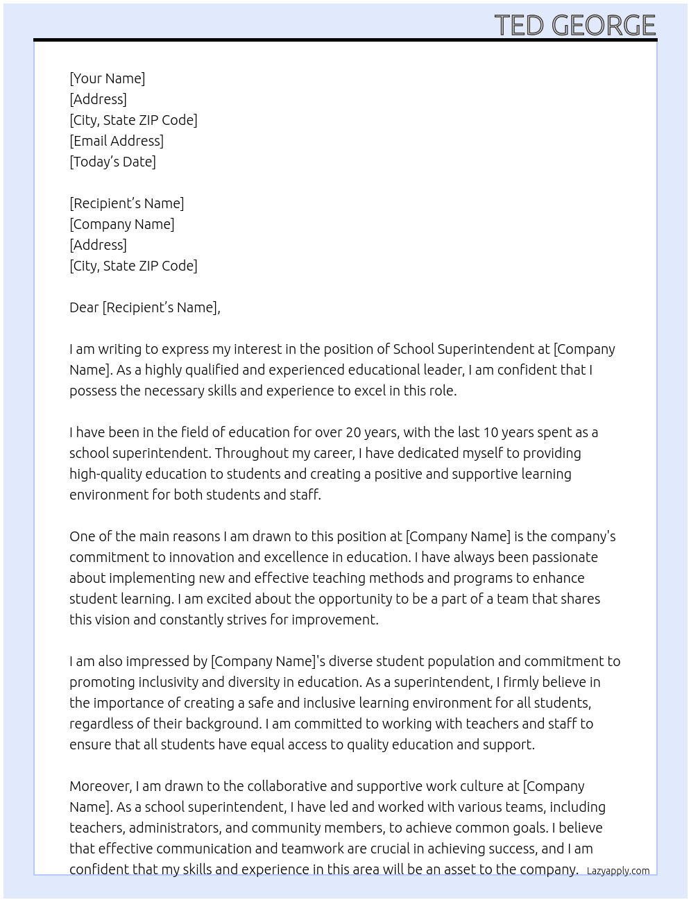 school superintendent At School Superintendent Cover Letter