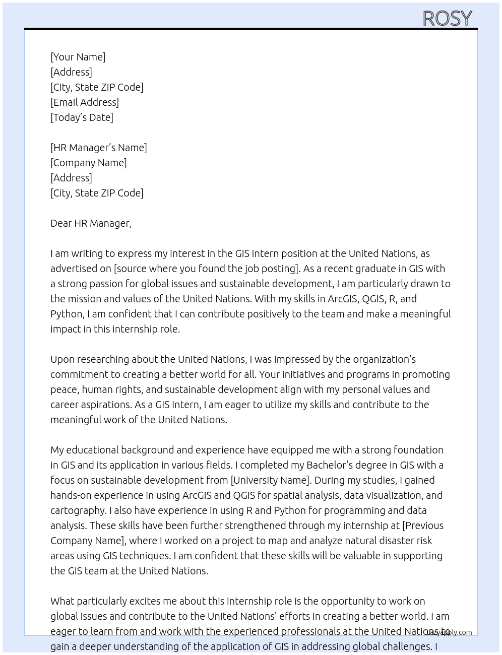 GIS Intern At United Nations Cover Letter