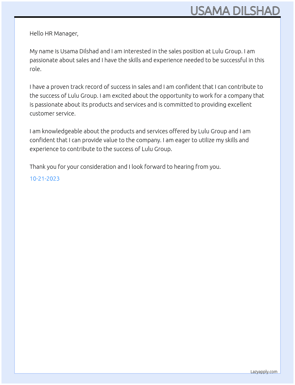 sales At Lulu Group Cover Letter