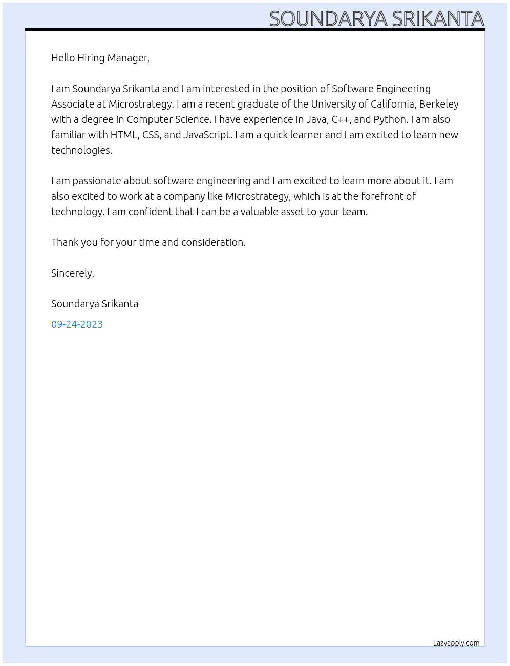 Software Engineering Associate At Microstrategy Cover Letter