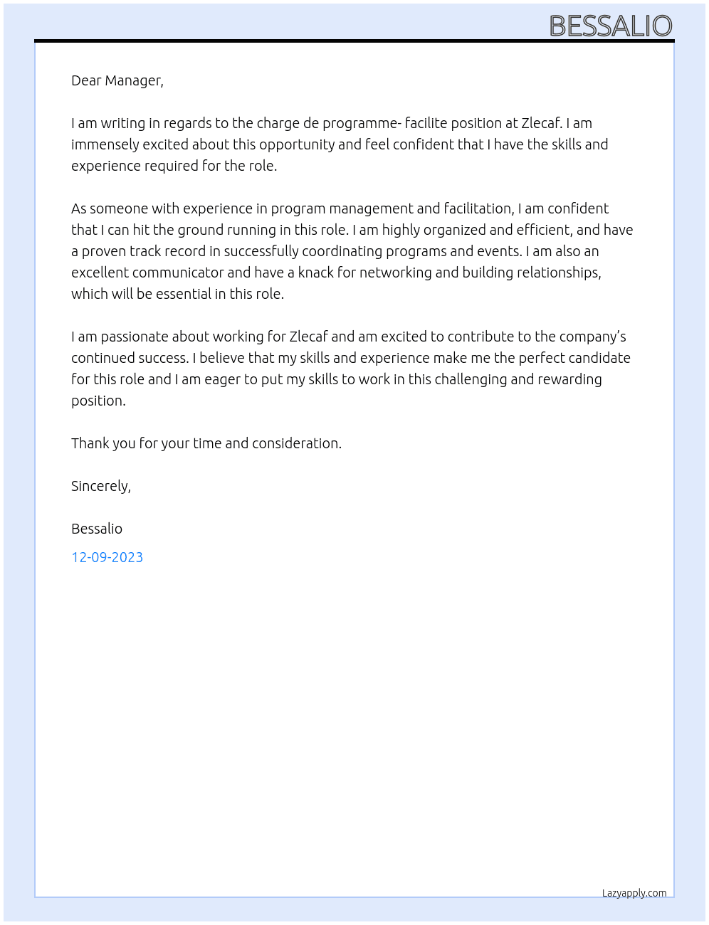 charge de programme- facilite Zlecaf At Zlecaf Cover Letter