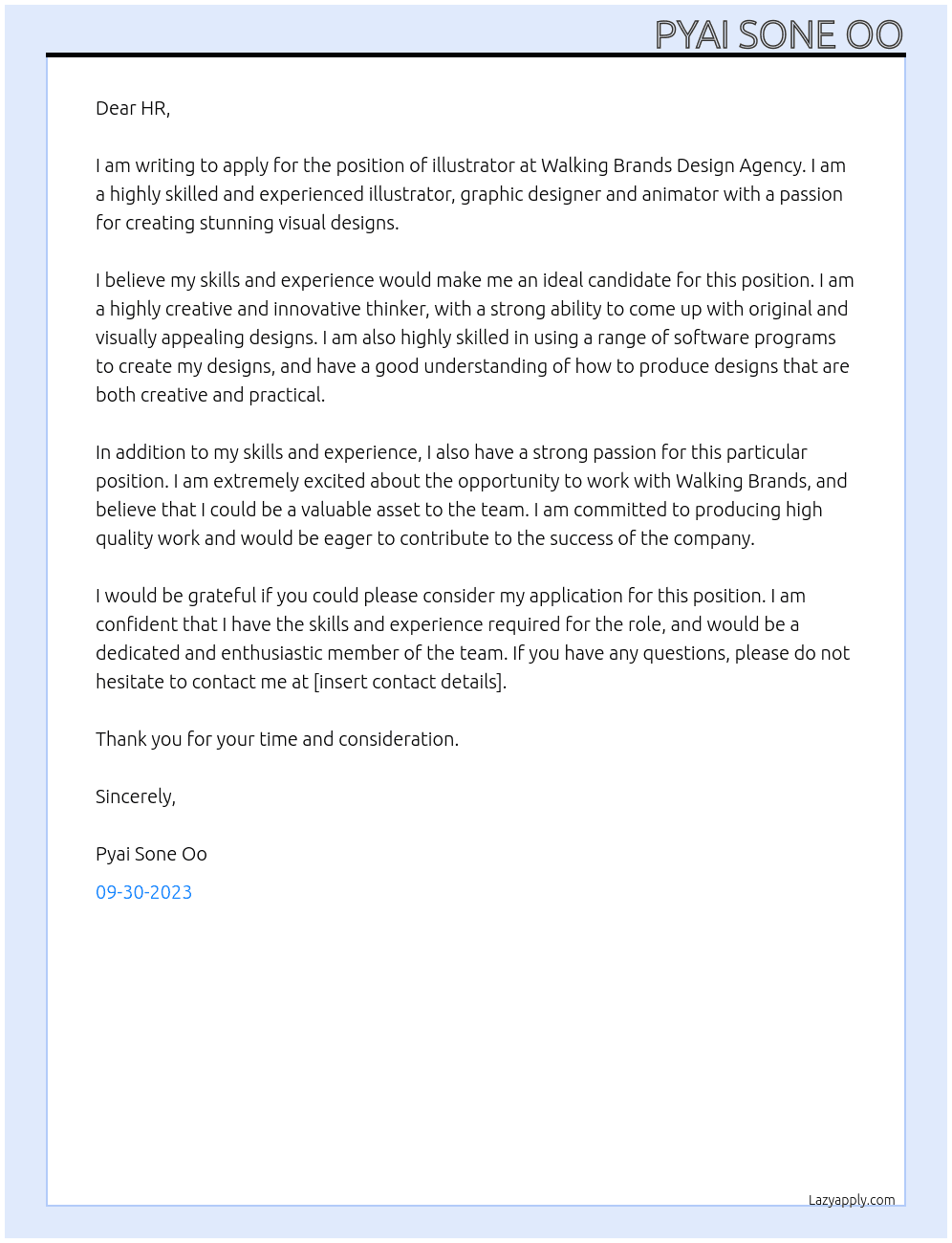 illustrator  At Walking Brands Design Agency Cover Letter