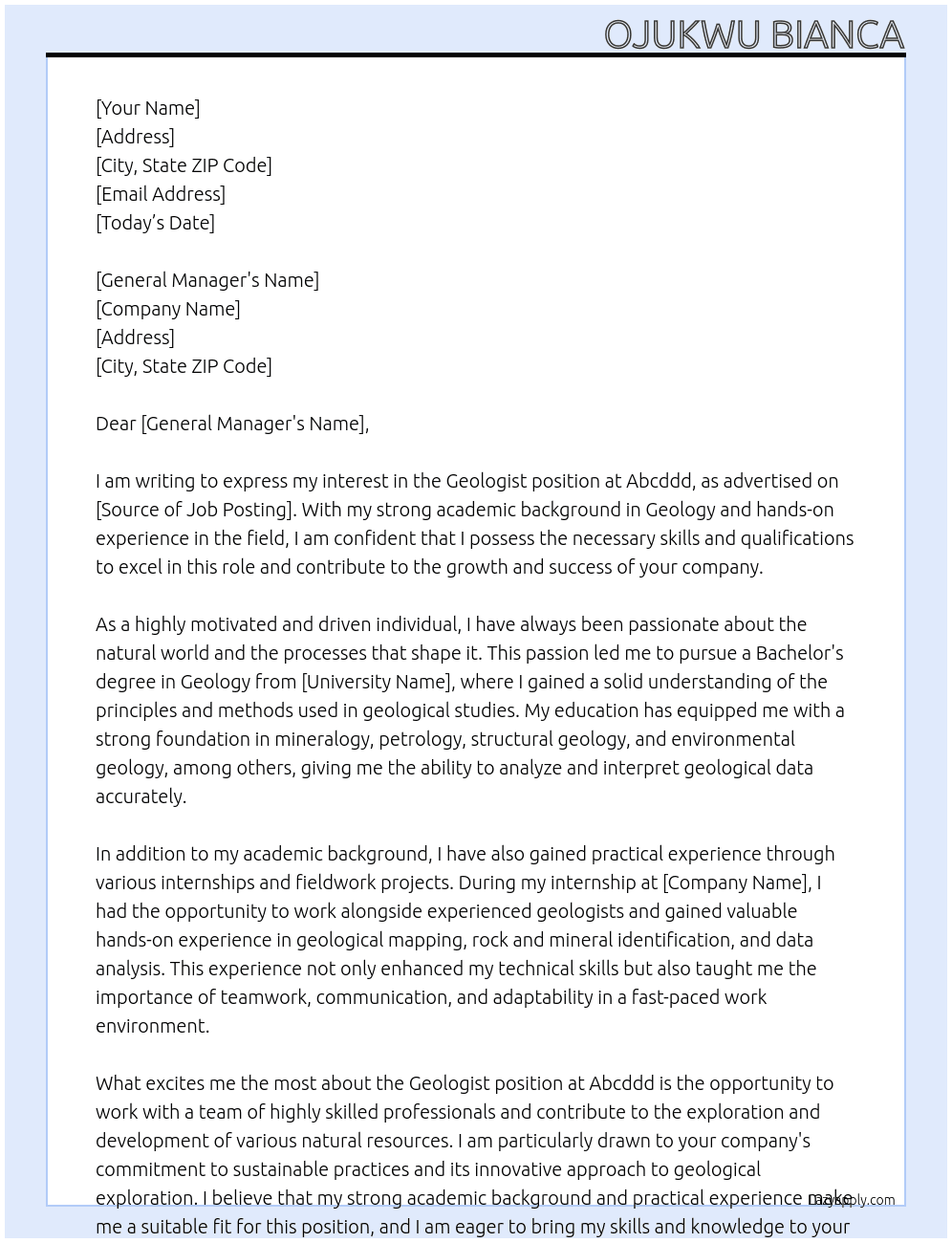 Geologist  At Abcddd Cover Letter