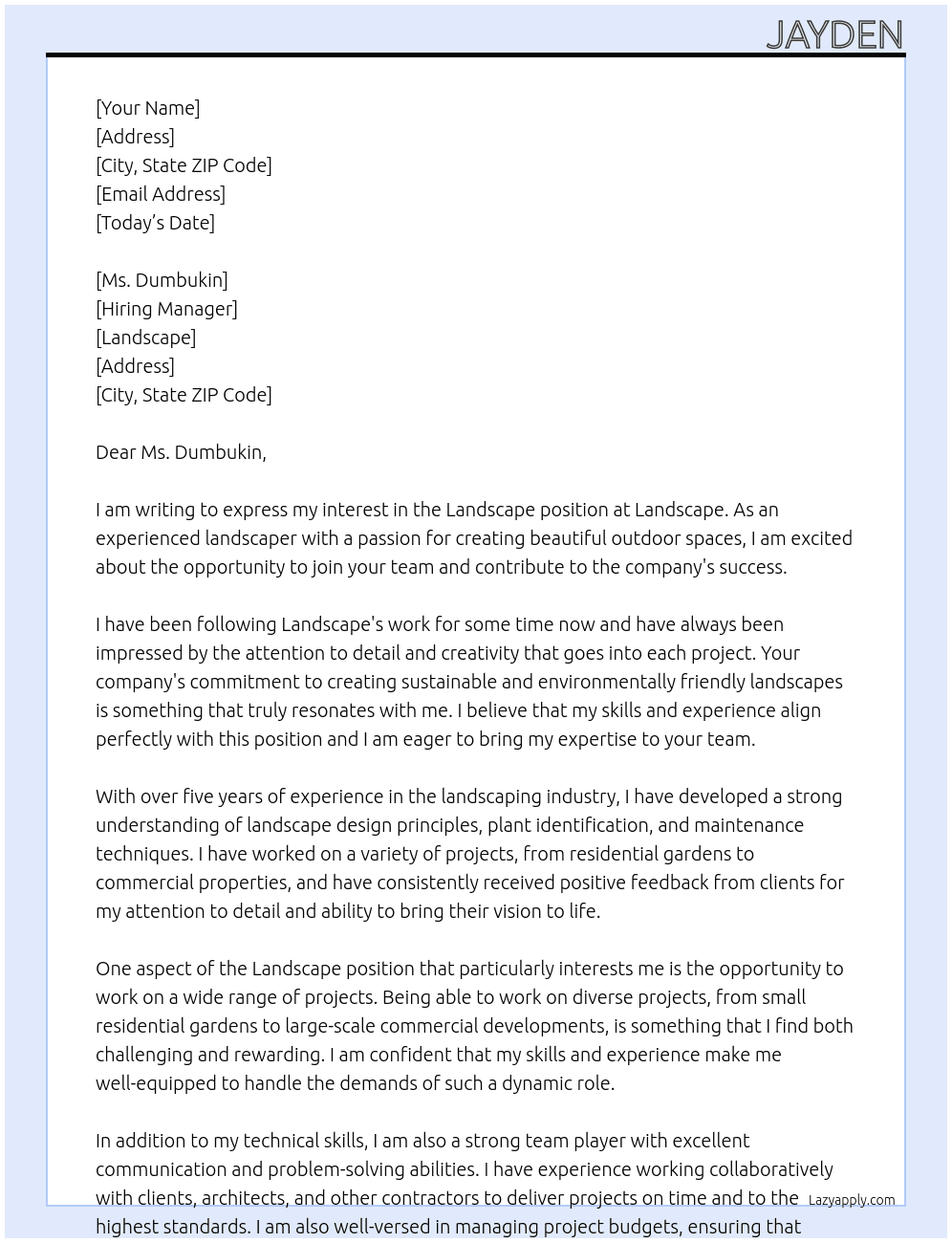 Landscape  At Landscape  Cover Letter