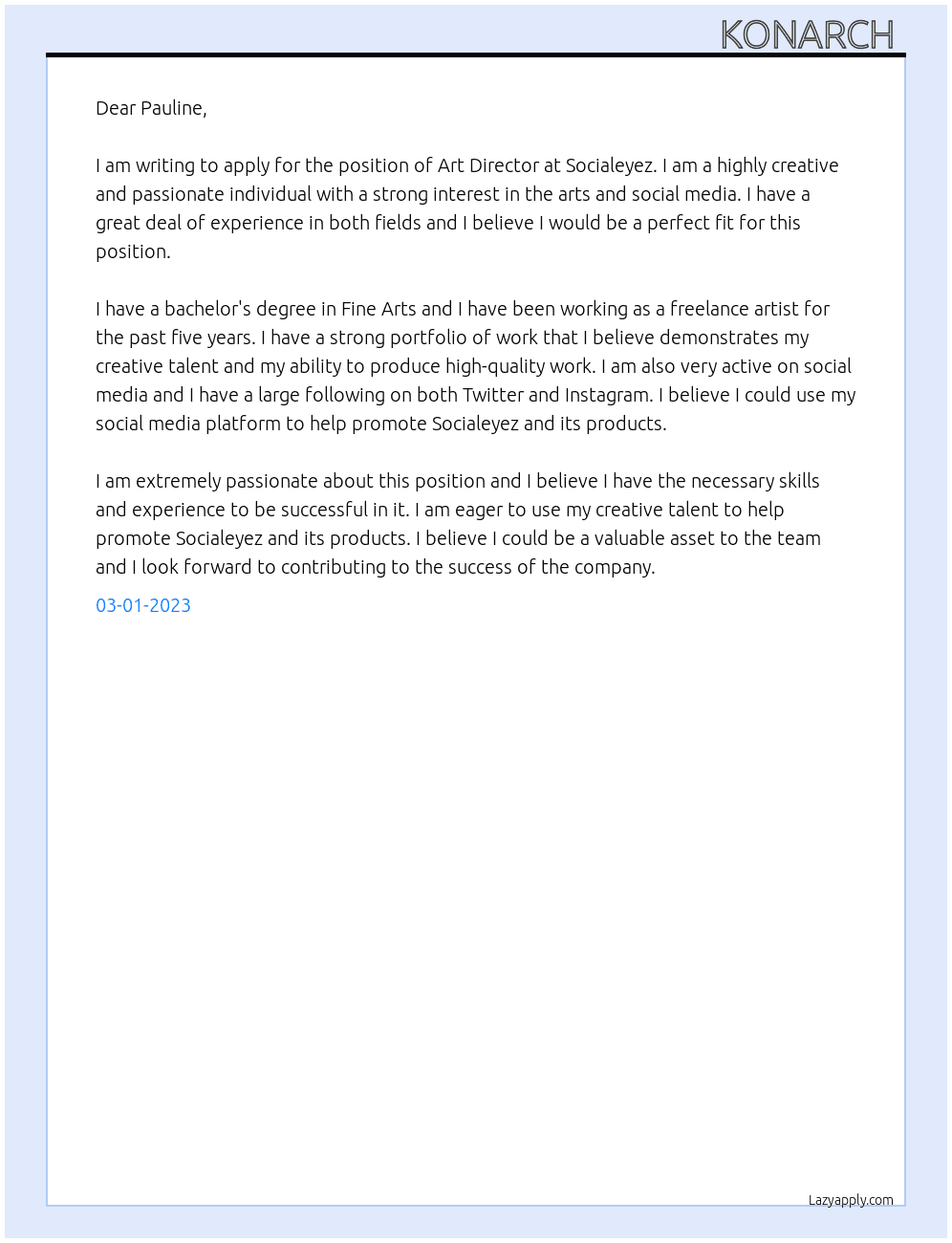 Art Director At Socialeyez Cover Letter