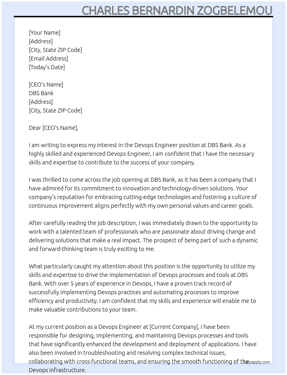 Devops Engineer At DBS Bank Cover Letter