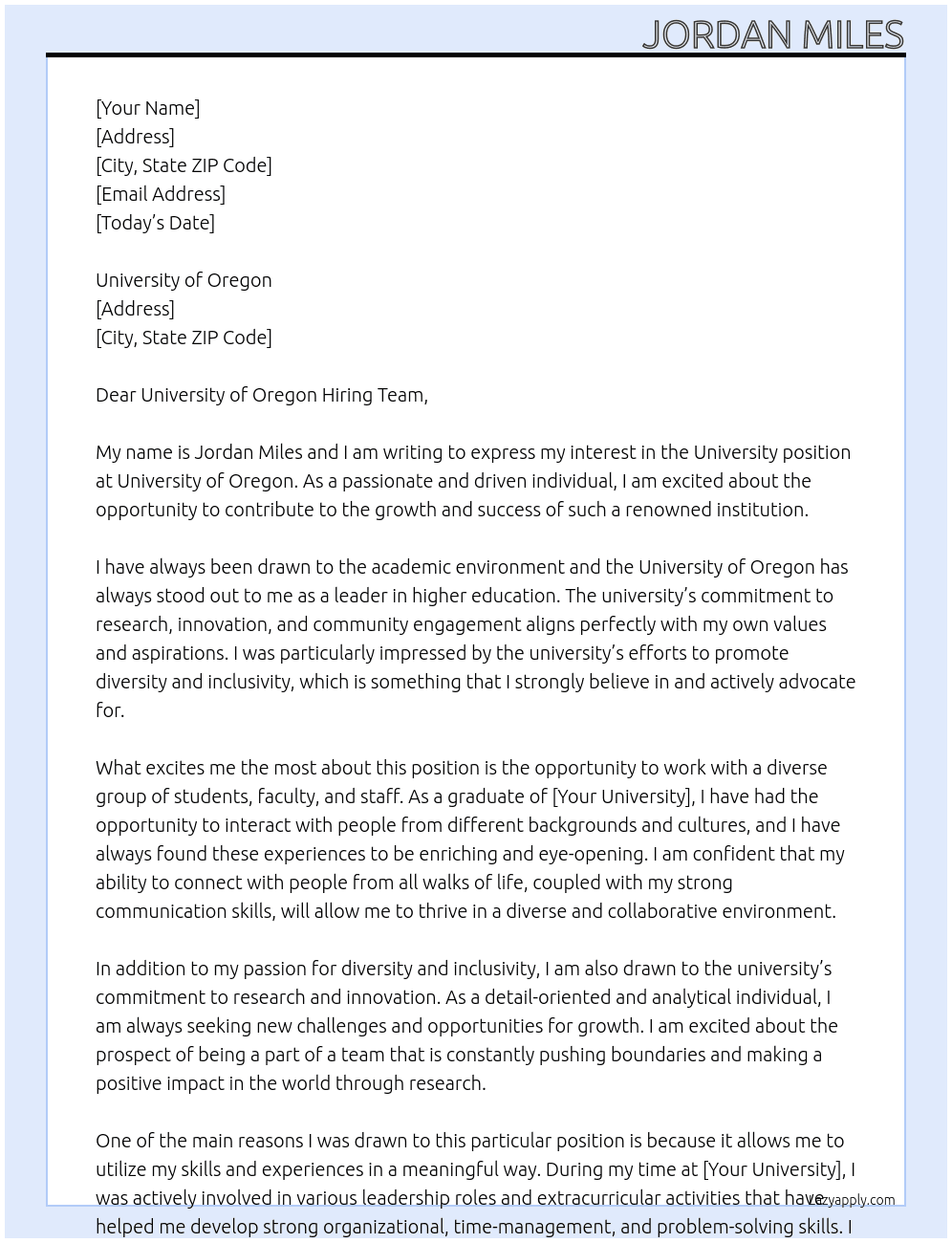 University At University Cover Letter