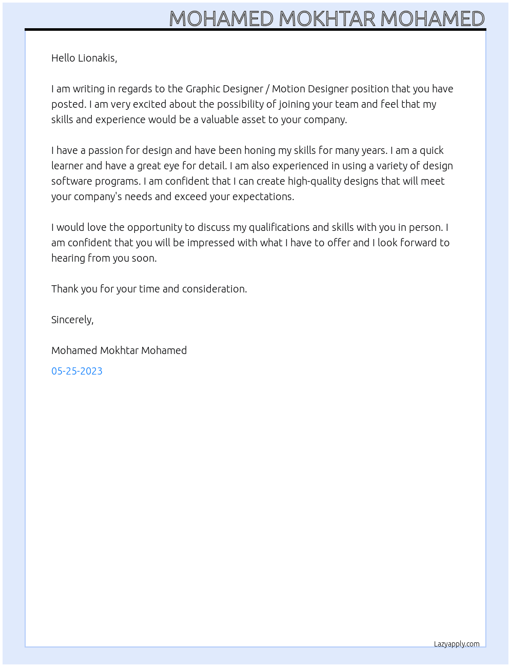 Graphic Designer / Motion Designer  At Lionakis in Sacramento, CA Cover Letter