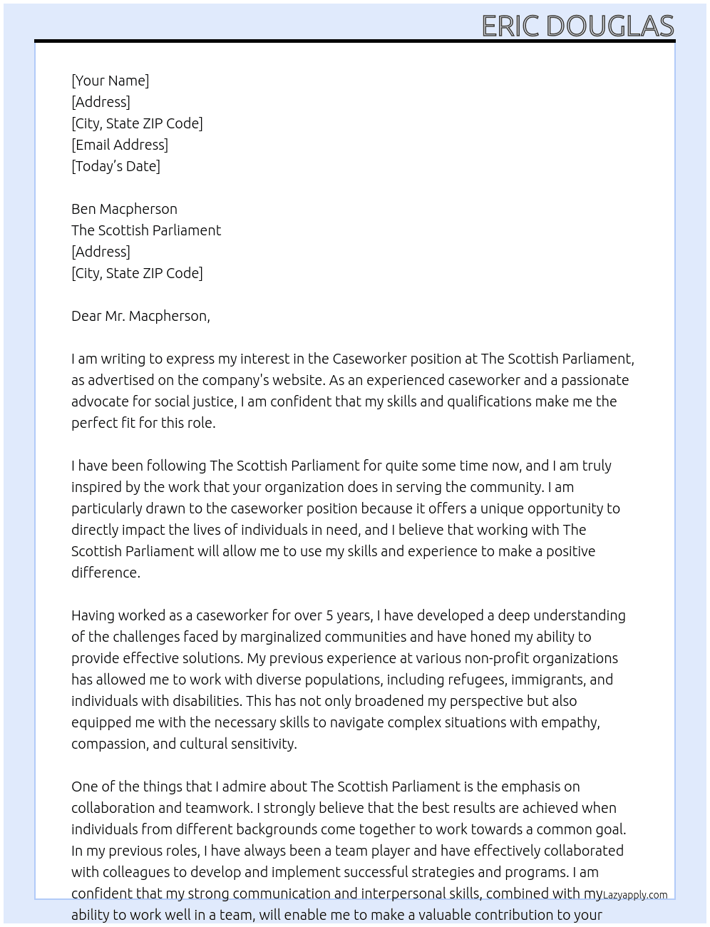 Caseworker At The Scottish Parliament Cover Letter