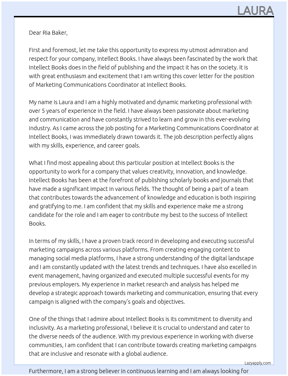 Marketing Communications Coordinator At Intellect Books Cover Letter