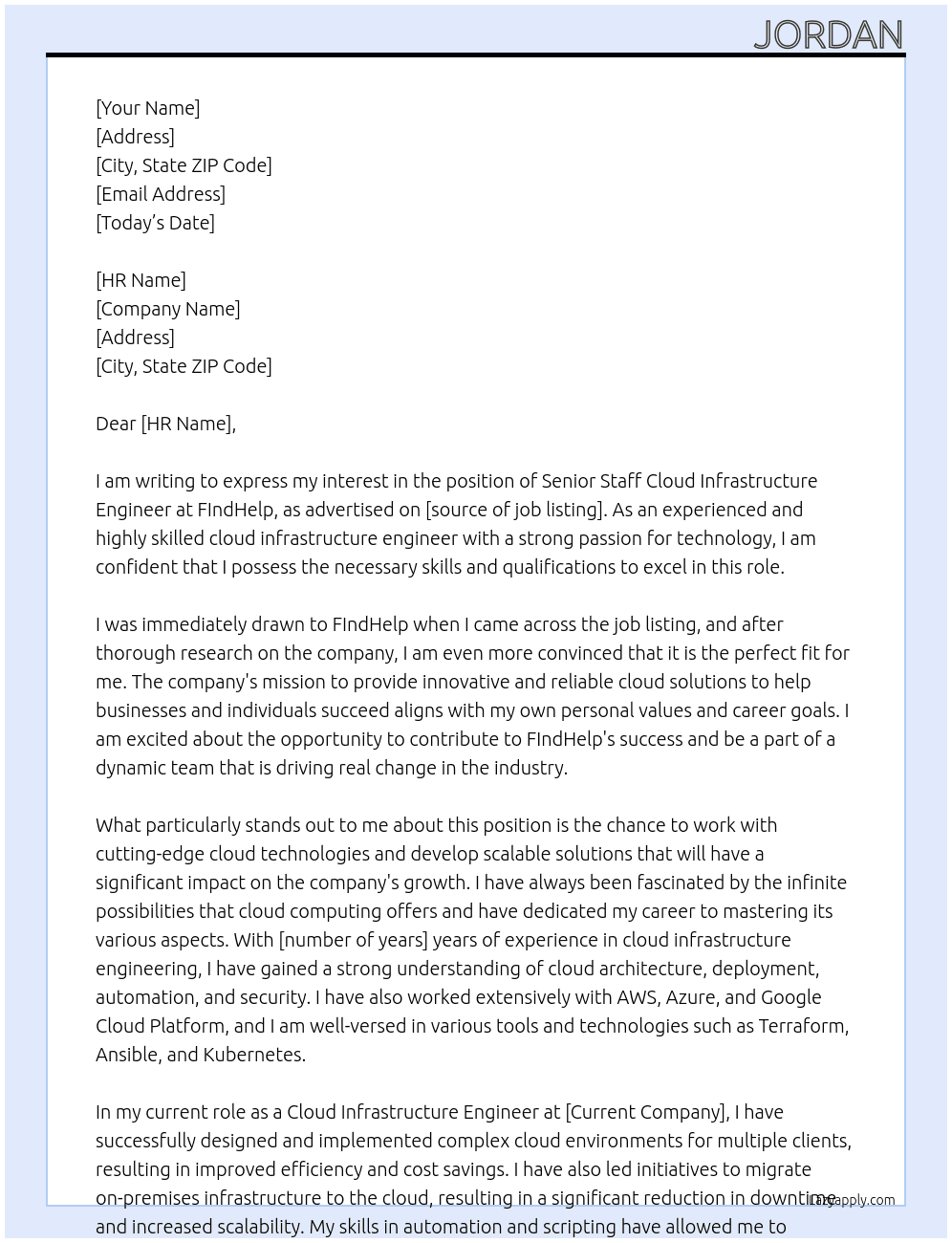 Cover letter for senior staff cloud infrastructure engineer - LazyApply