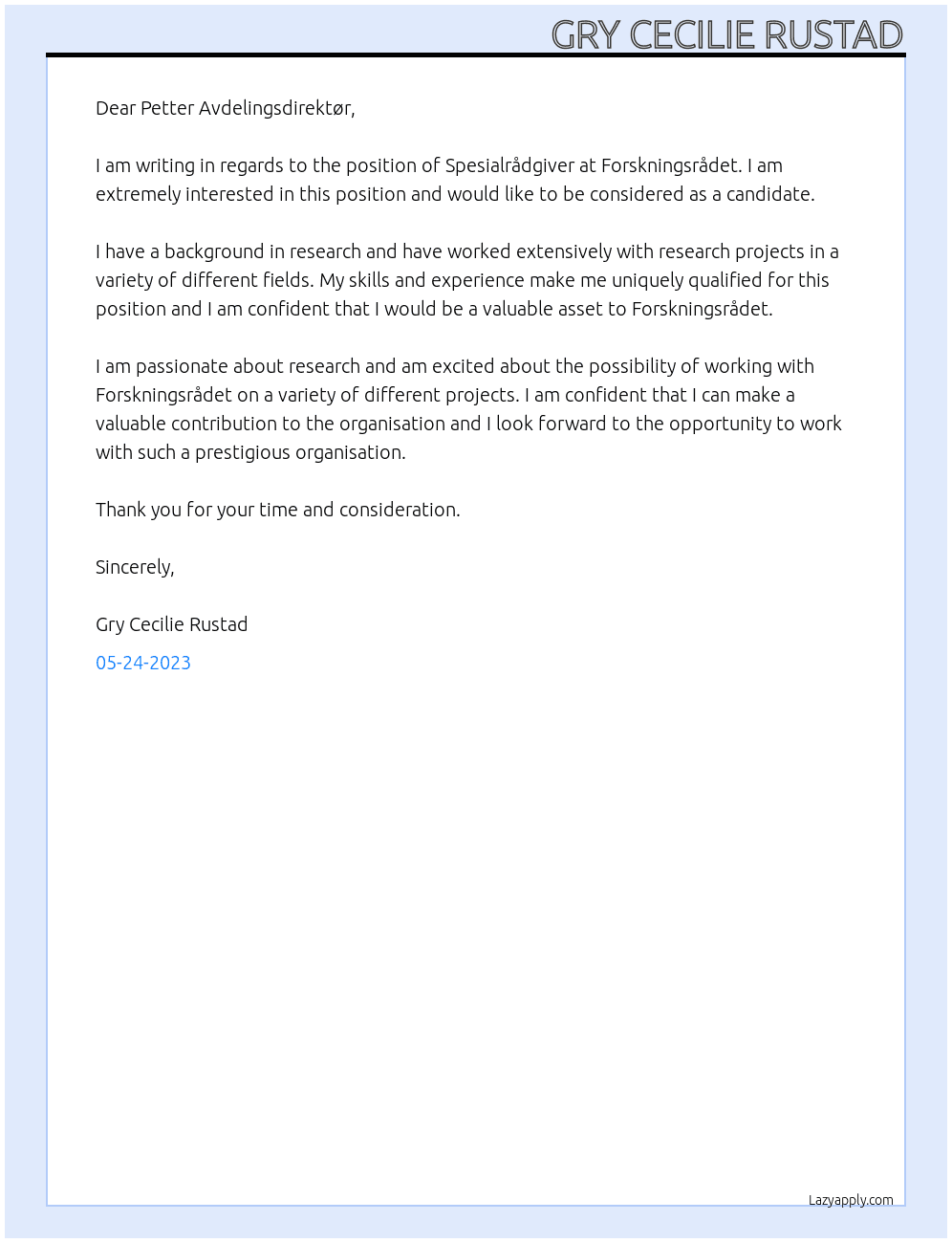 Spesialrådgiver At Forskningsrådet Cover Letter