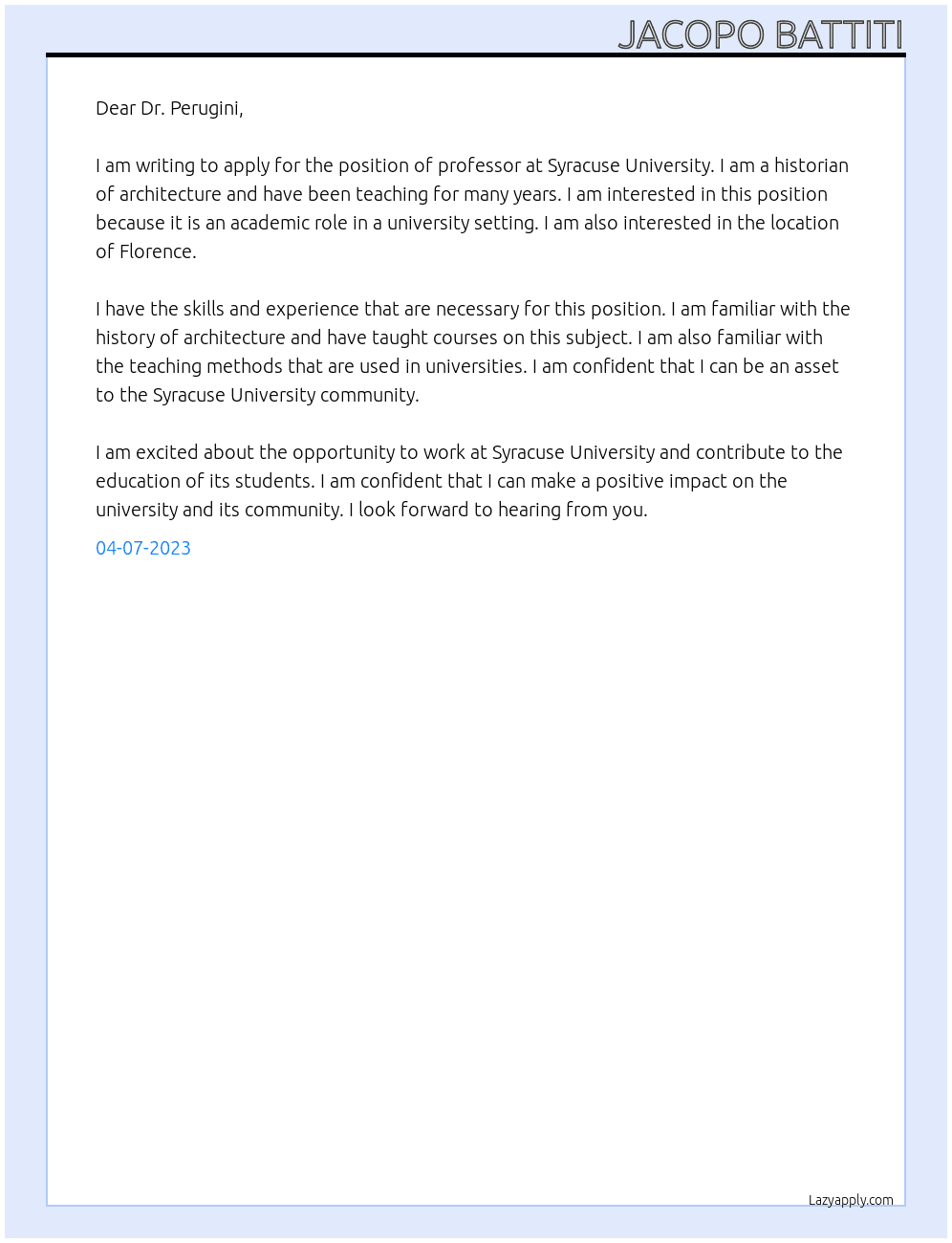 Professor At Syracuse University Cover Letter
