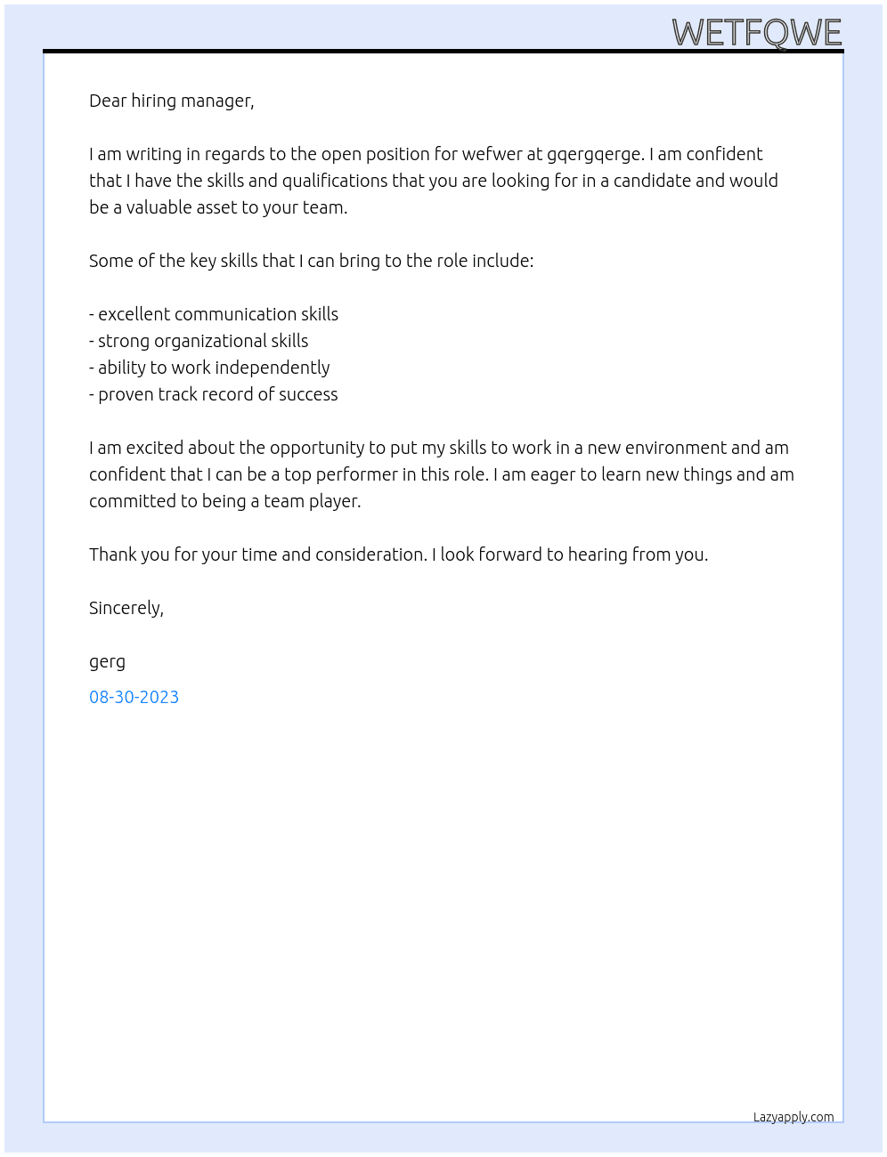 wefwer At gqergqerge Cover Letter