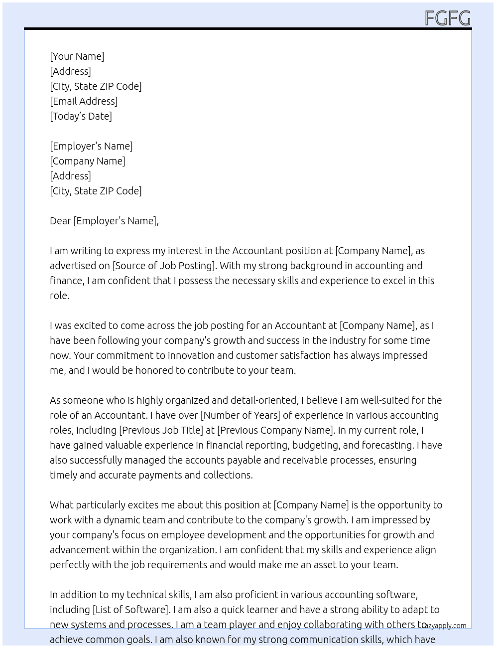 Accountant At dgfg Cover Letter