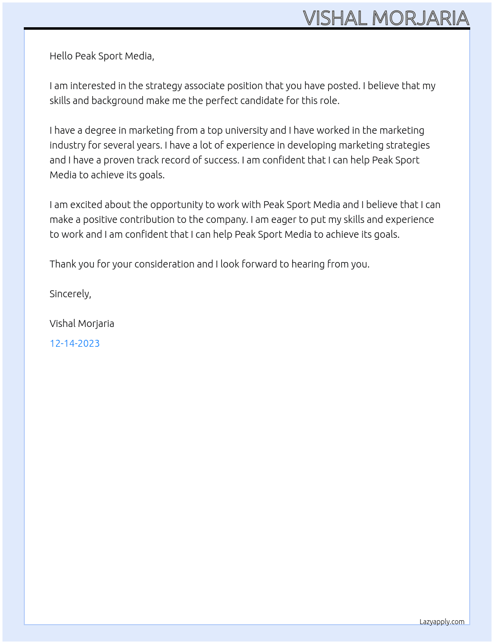 strategy associate  At Peak Sport Media Cover Letter