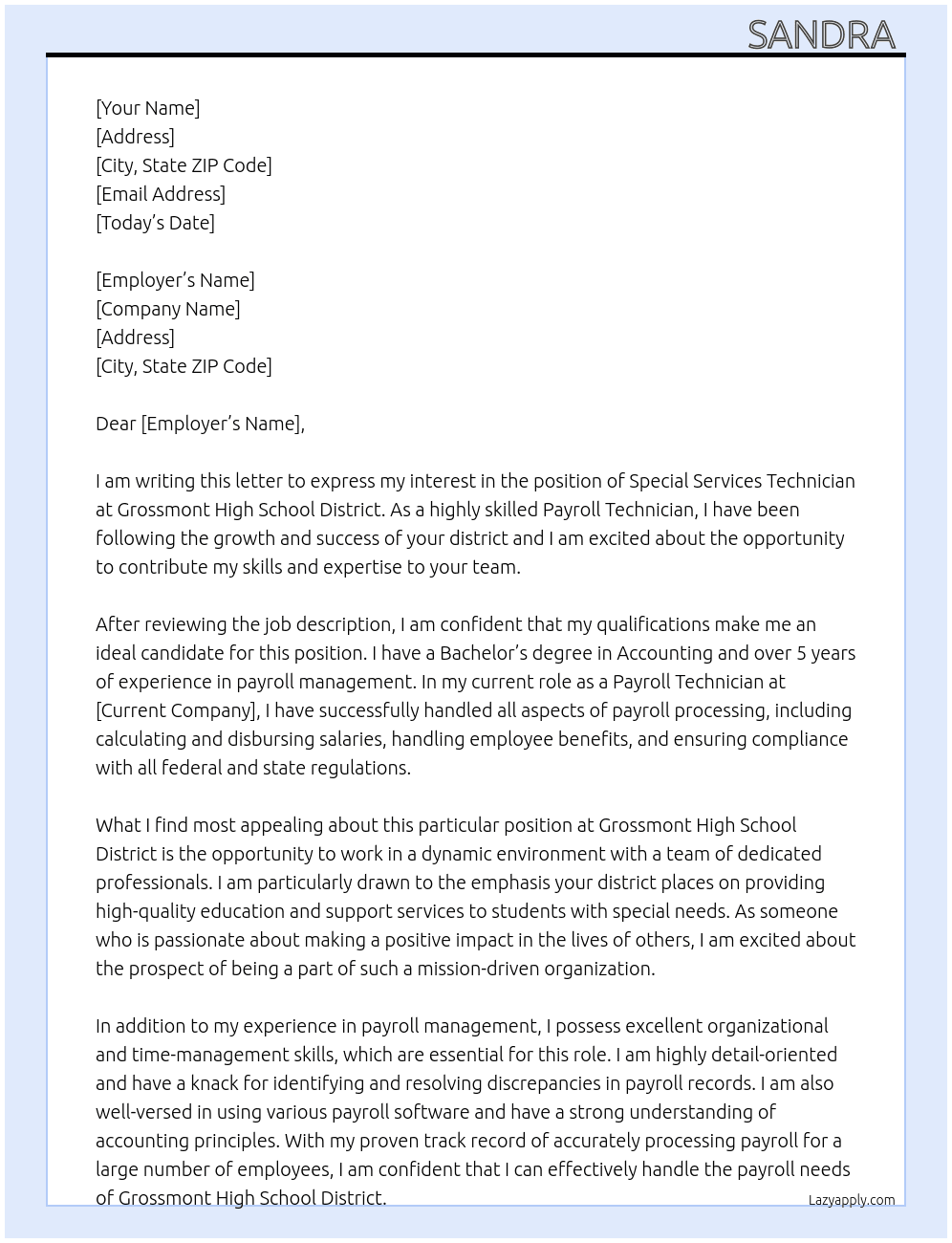 Special Services Technician At Grossmont High School district Cover Letter