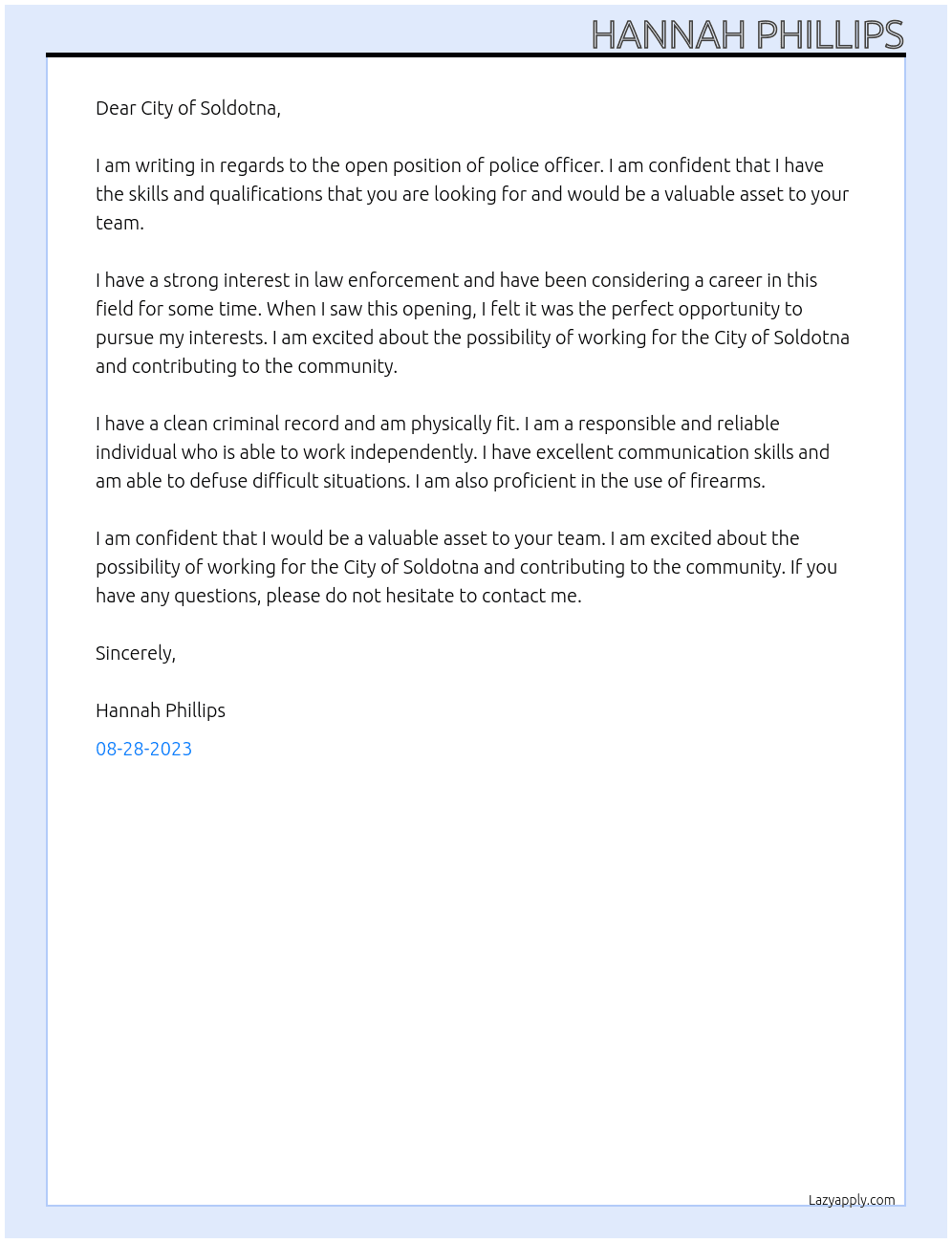 Police Officer At City of Soldotna Cover Letter