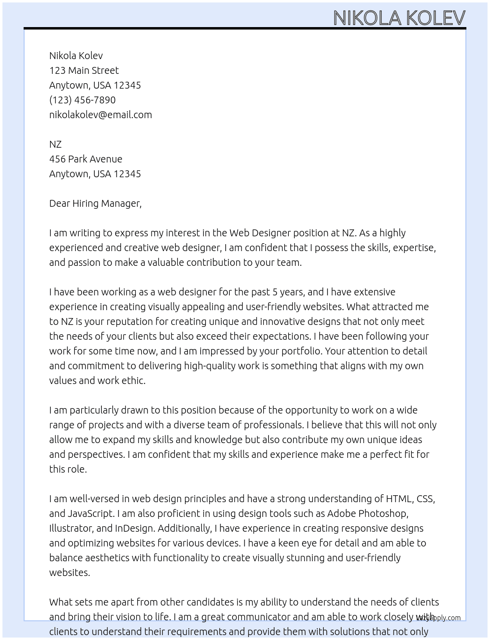 web designer At nz Cover Letter