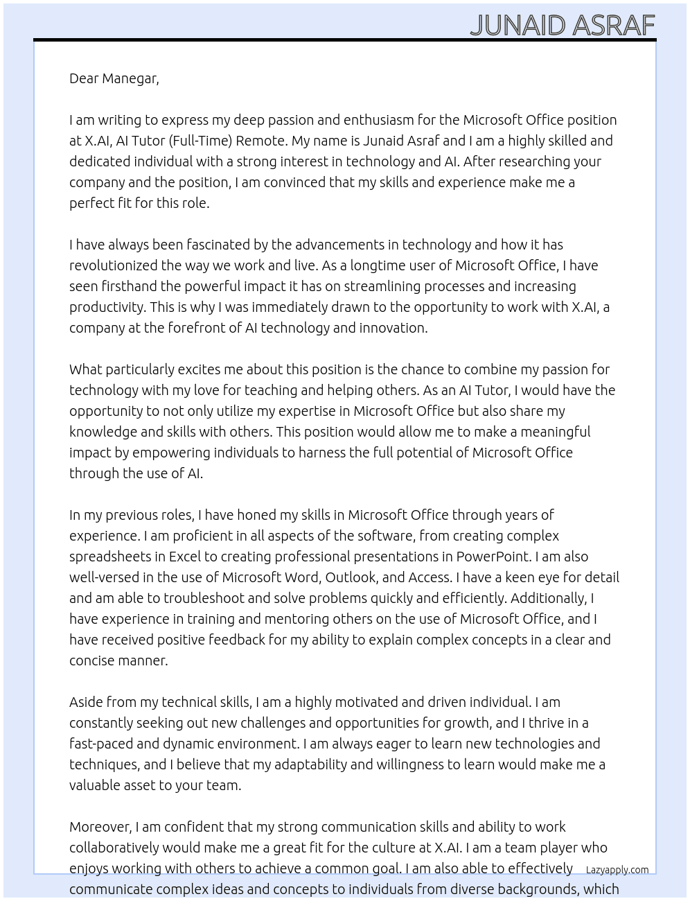 Cover letter for microsoft office - LazyApply