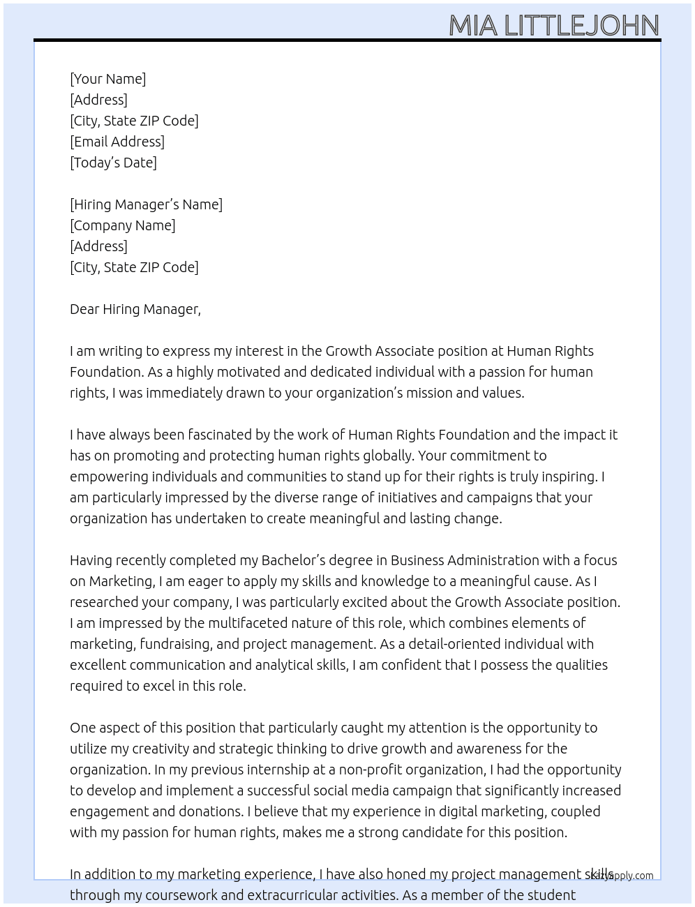 Growth Associate At Human Rights Foundation Cover Letter