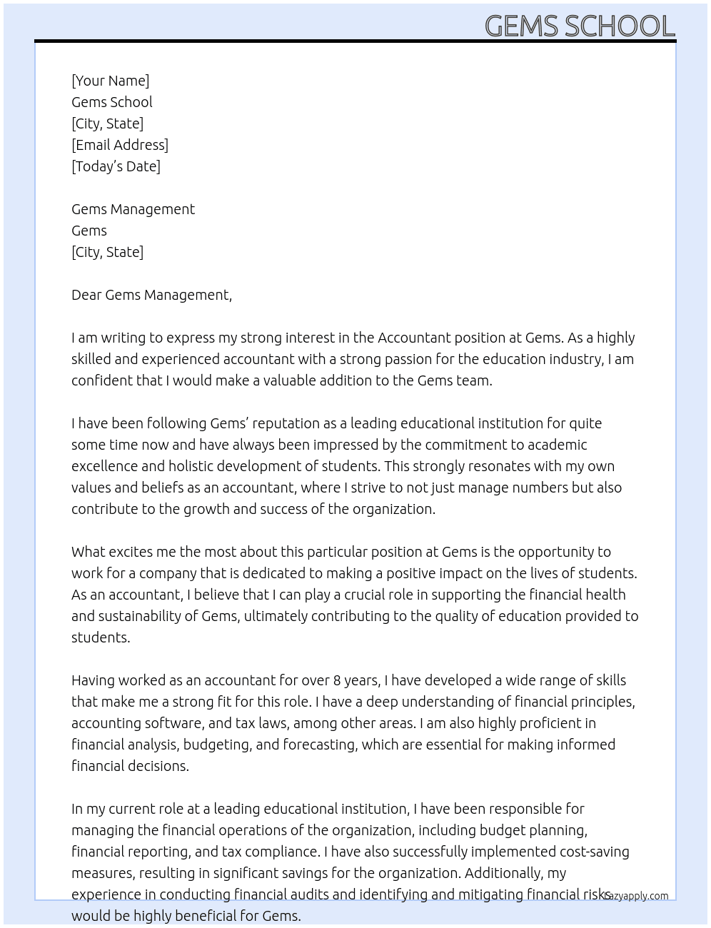 Accountant At Gems Cover Letter