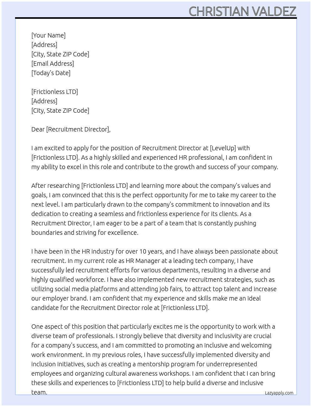 Recruitment Director At LevelUp Cover Letter
