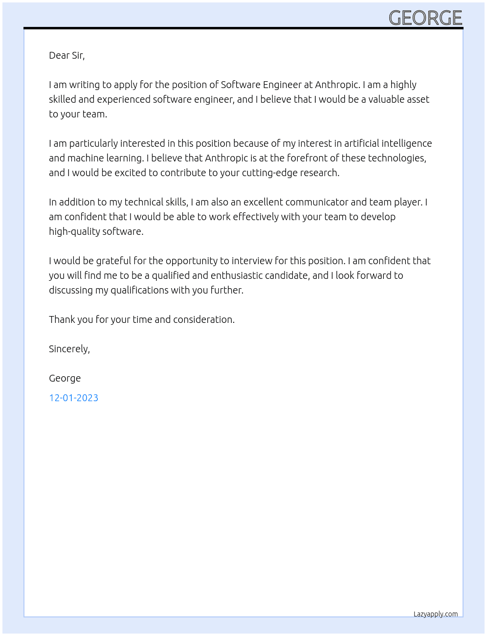 Software Engineer At Anthropic Cover Letter