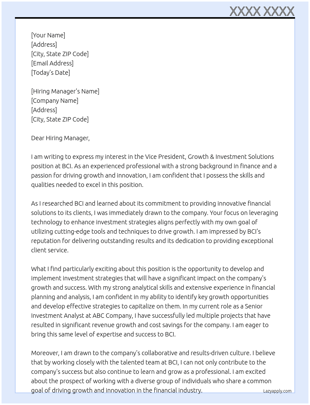 Vice President, Growth & Investment Solutions At BCI  Cover Letter
