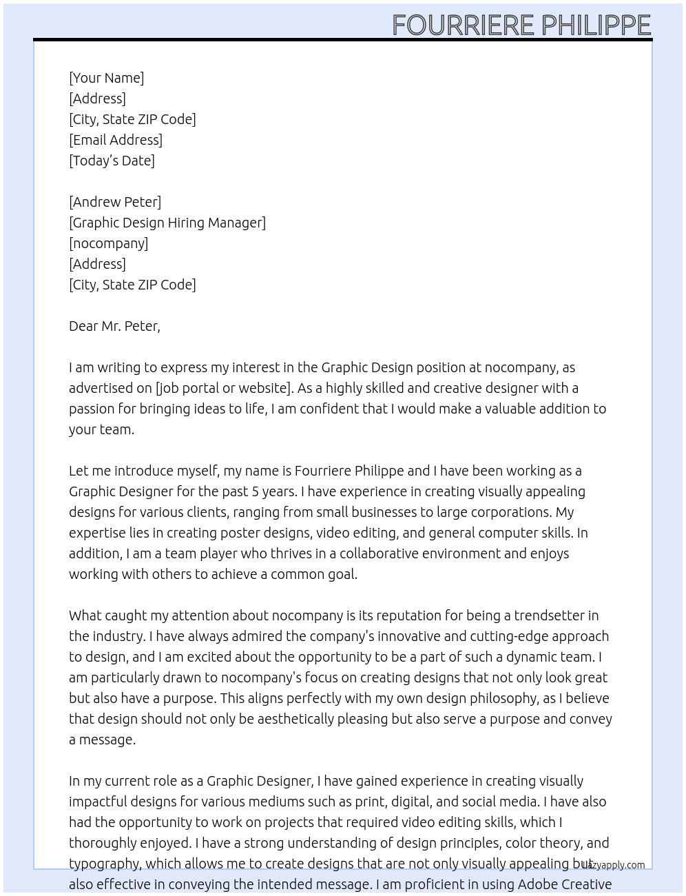 Graphic Design At nocompany Cover Letter