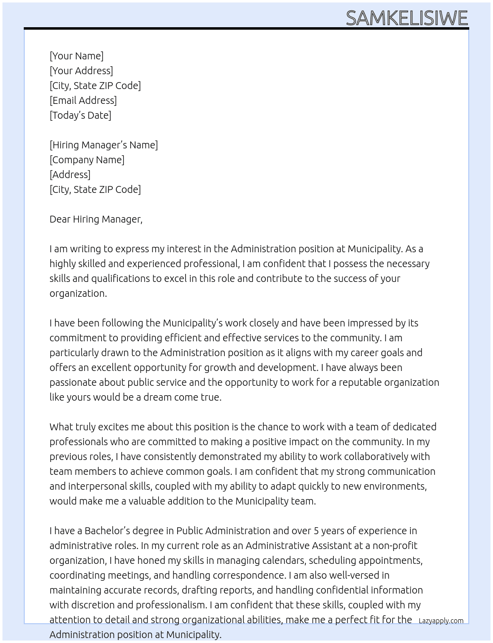 Administration  At Municipality  Cover Letter