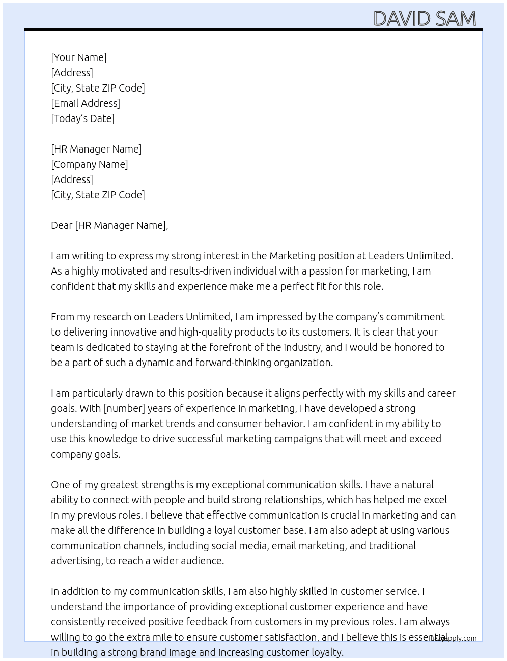 Marketing  At Leaders Unlimited  Cover Letter