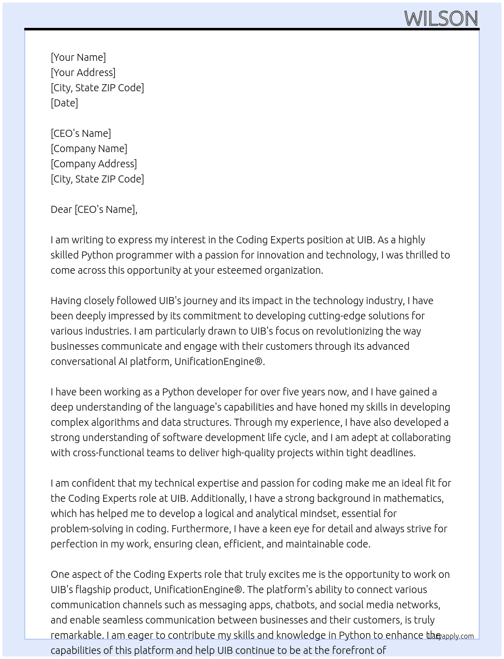 Coding experts At Uib Cover Letter