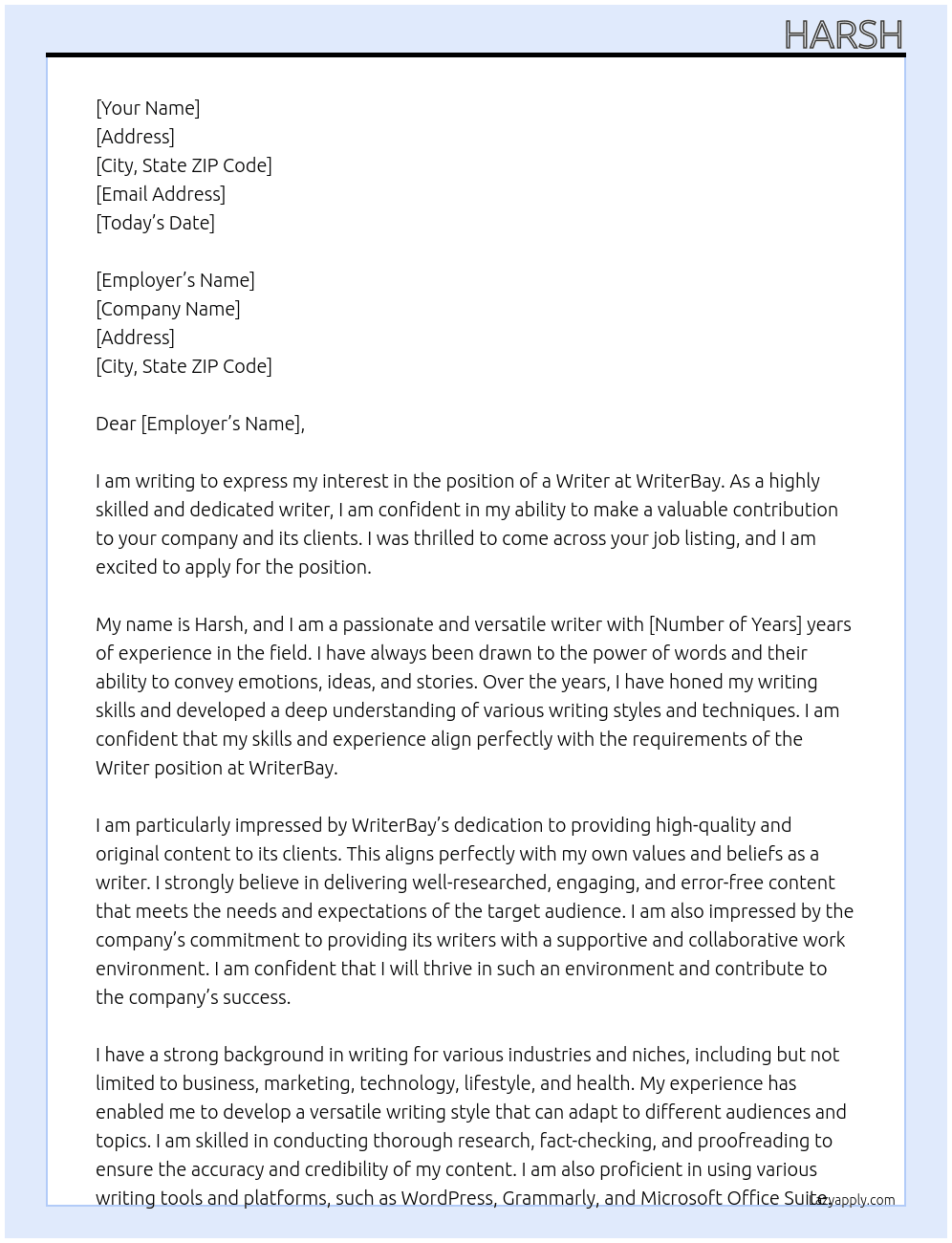 WRITERBAY At WRITERBAY Cover Letter