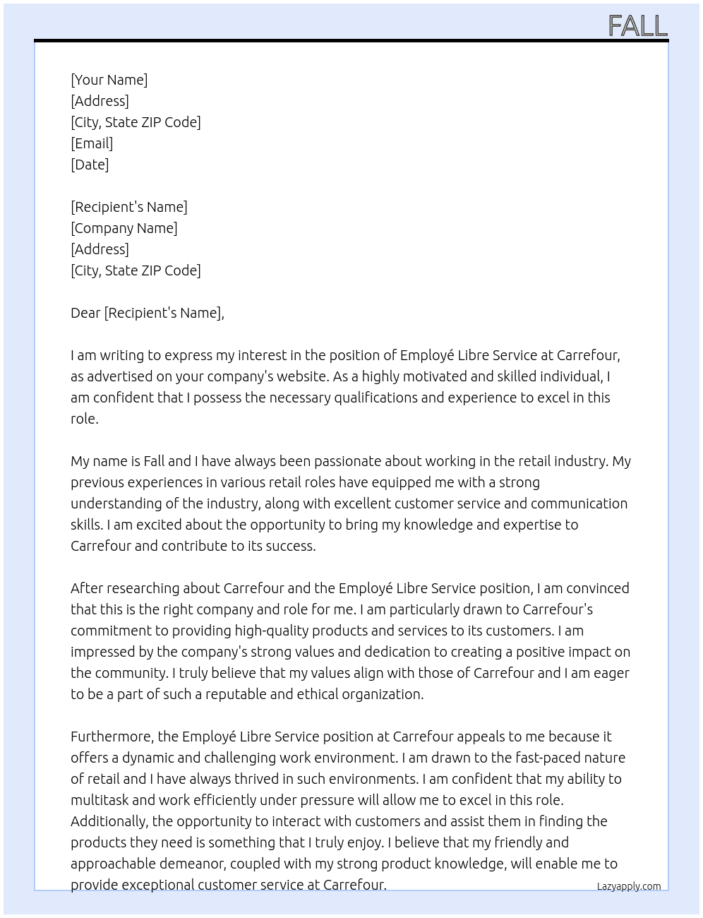 Employé libre service At carrefour Cover Letter