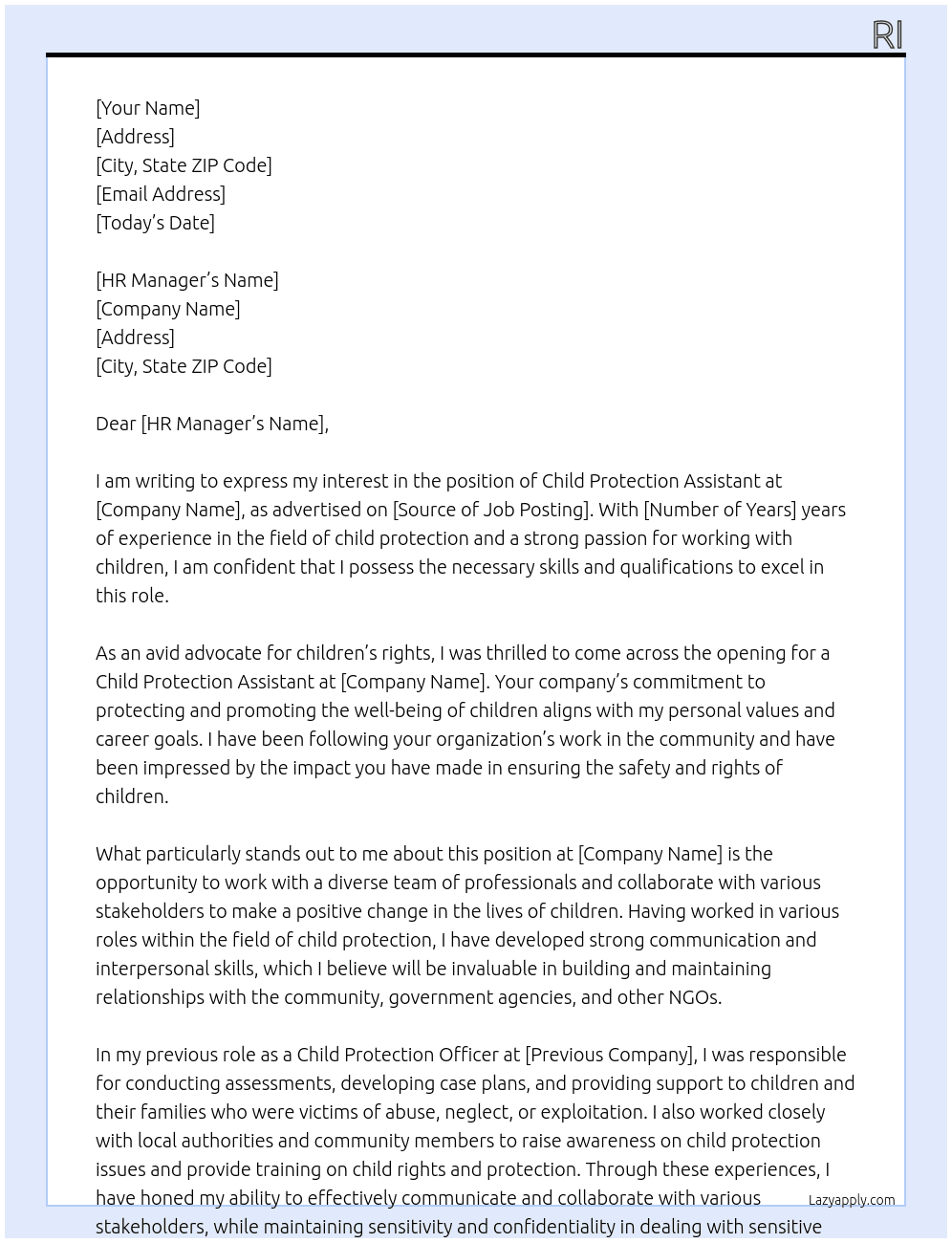 Child protection assistant At Assistant Cover Letter