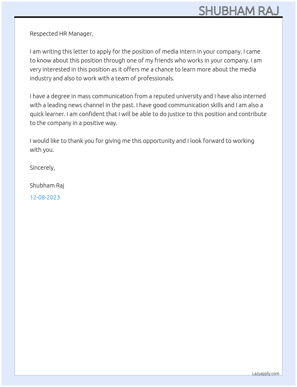 media interns At drishti ias Cover Letter
