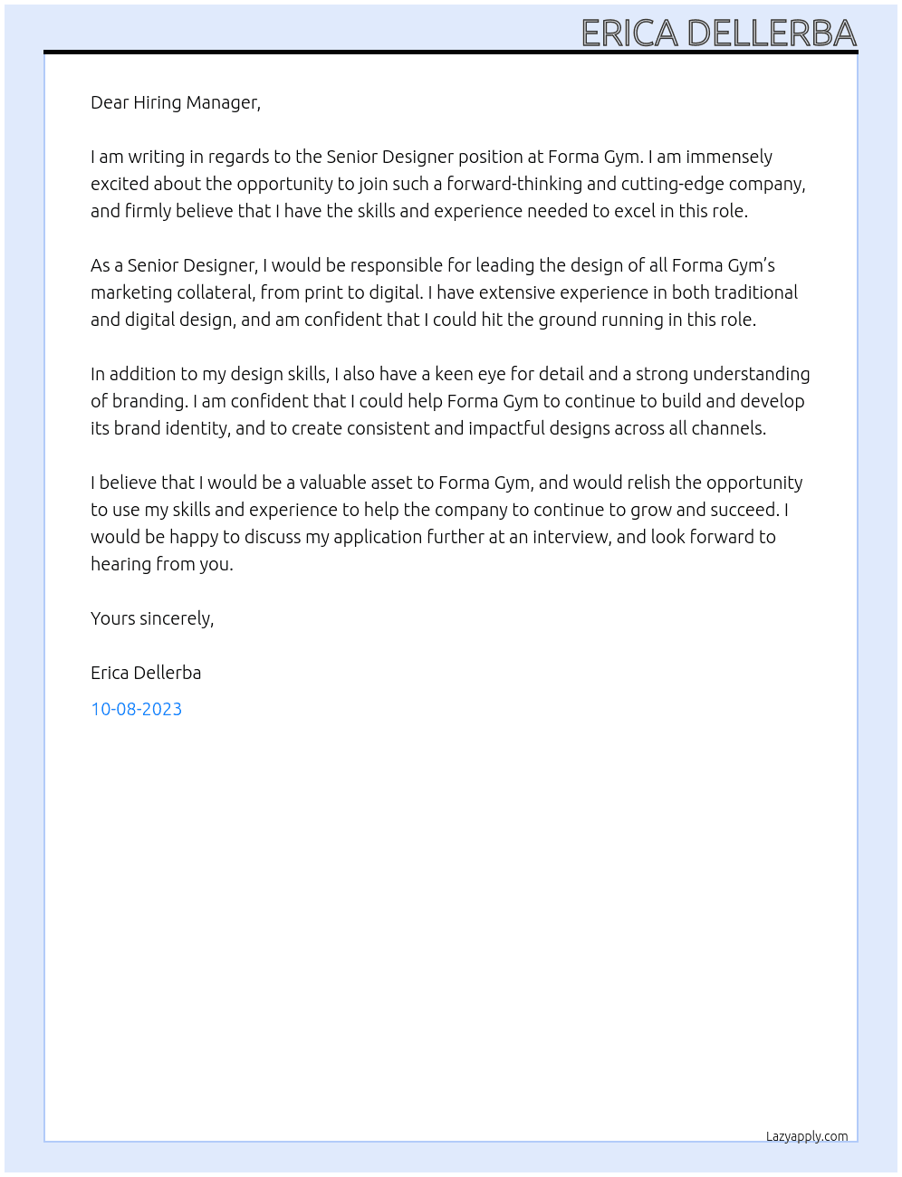 Senior Designer At Forma Gym Cover Letter