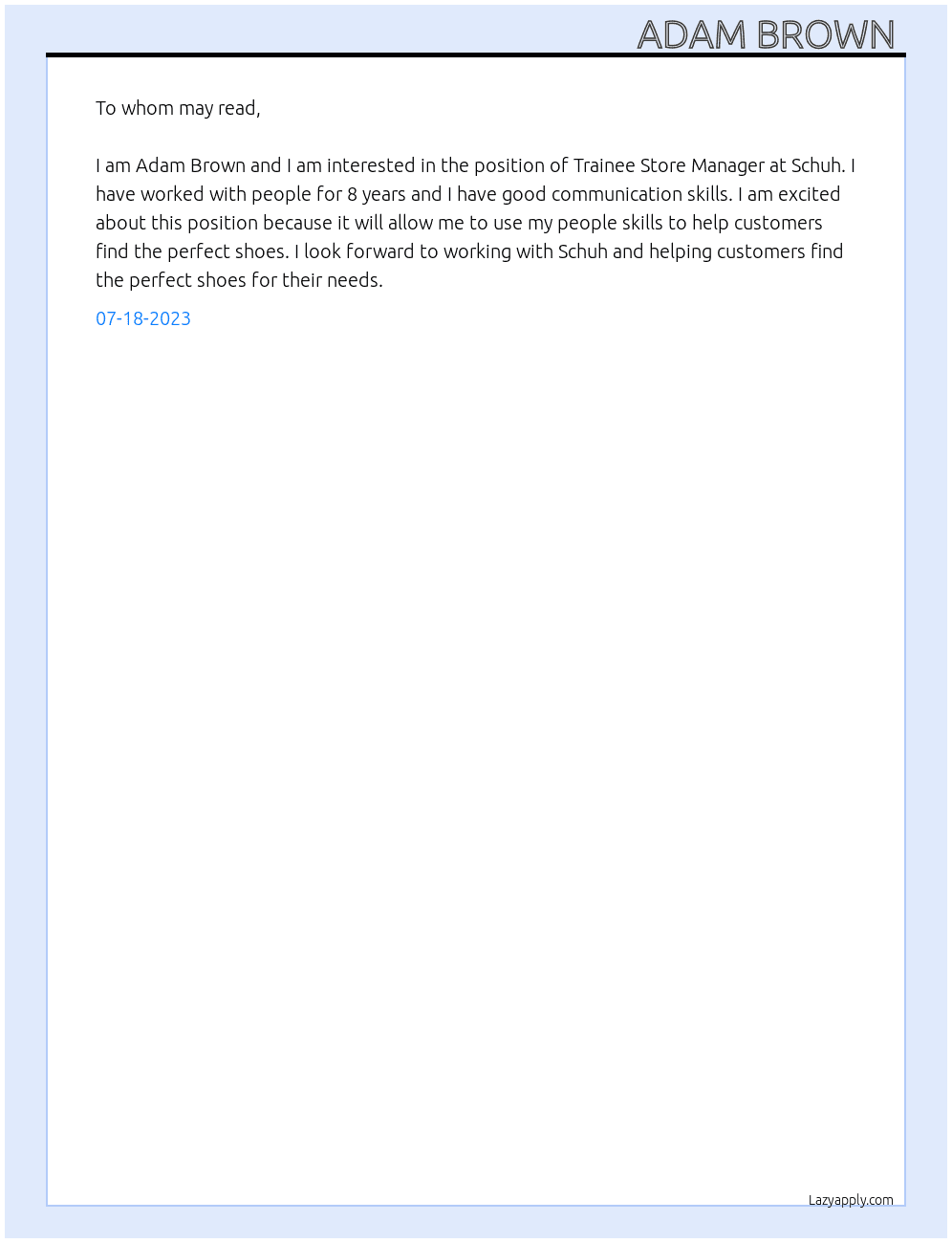 Trainee store manager Schuh At Schuh Cover Letter