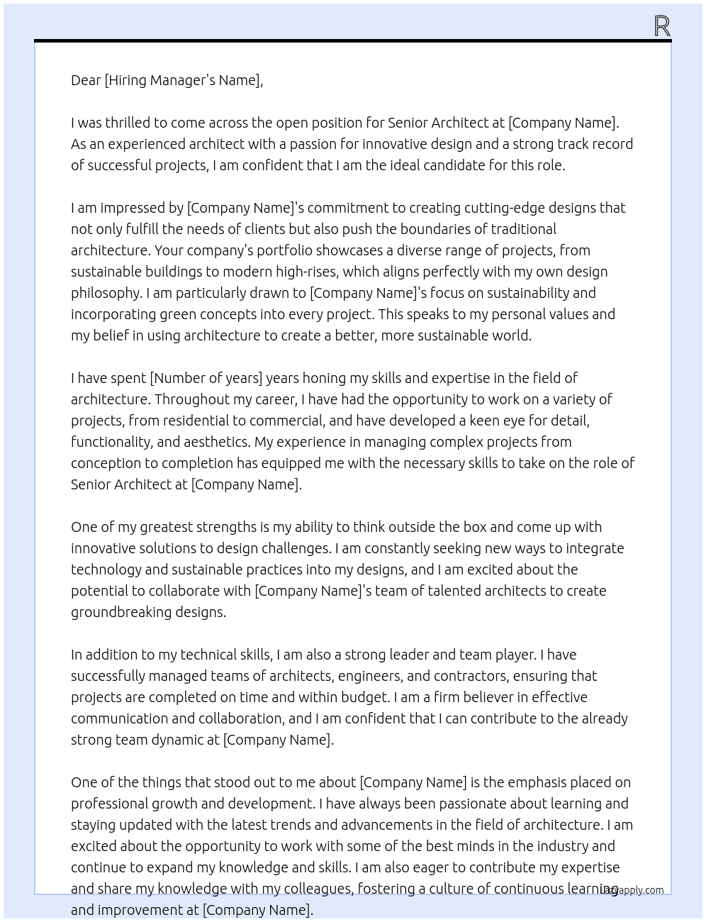 senior architect At e Cover Letter