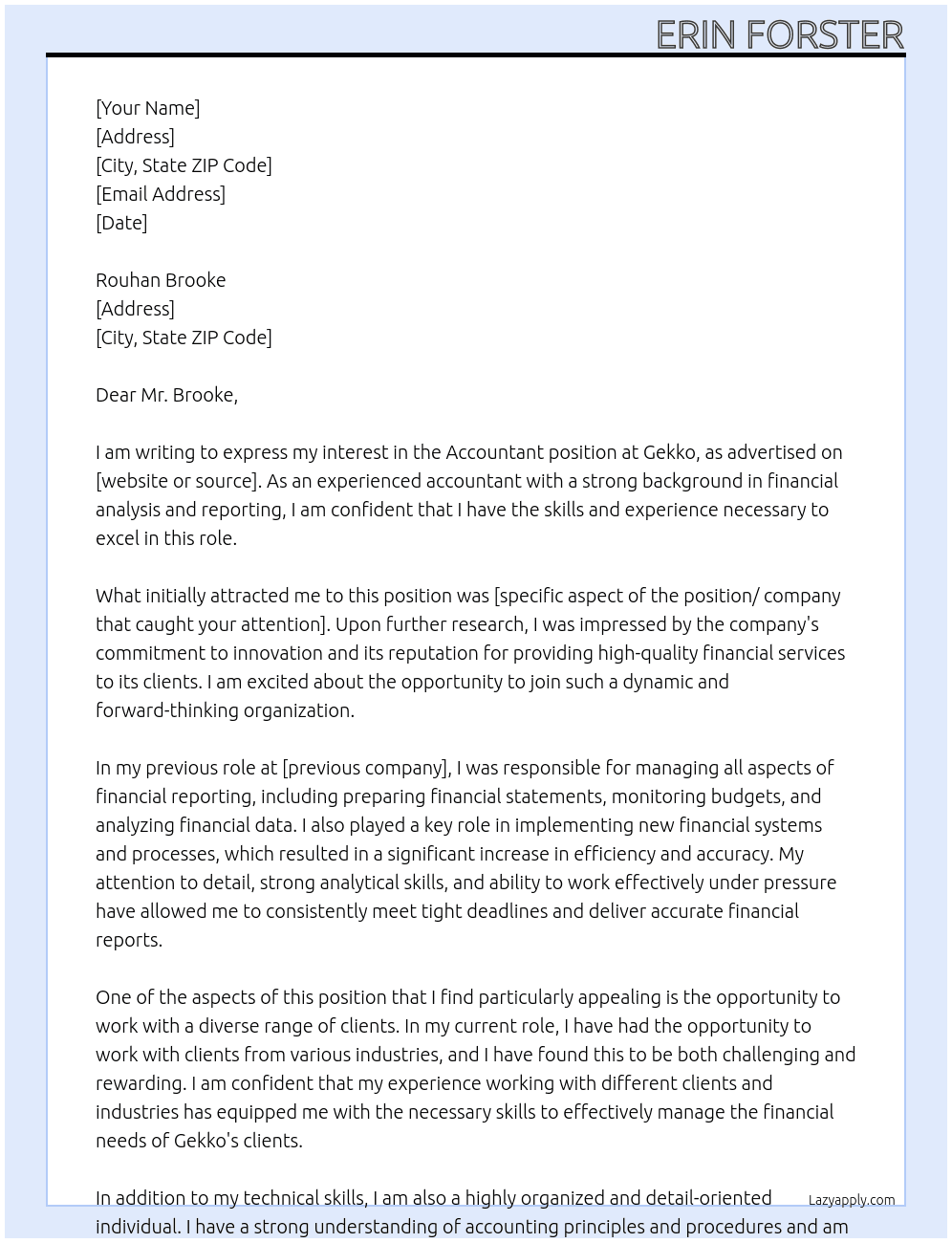 Accountant At Gekko Cover Letter