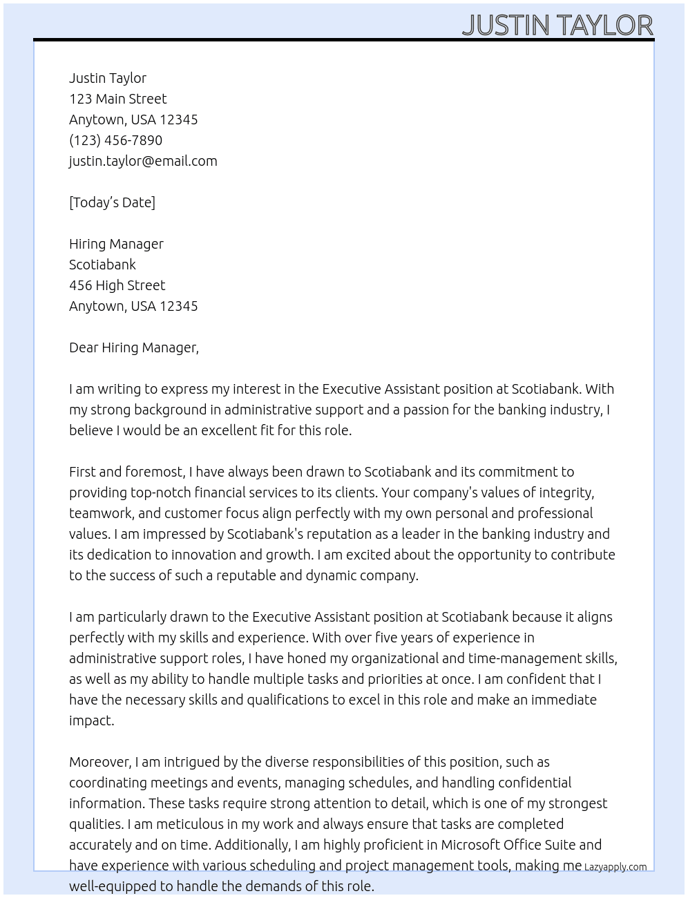 Executive Assistant At Scotiabank Cover Letter