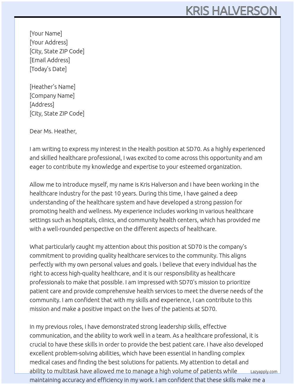 Health  At Sd70 Cover Letter
