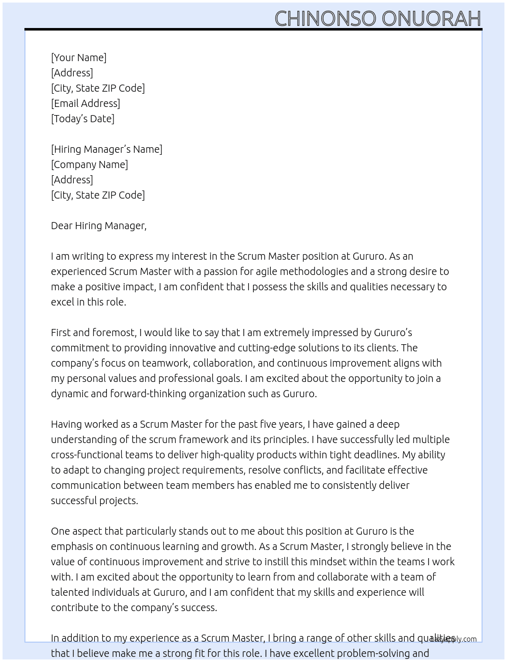 scrum master At Gururo Cover Letter
