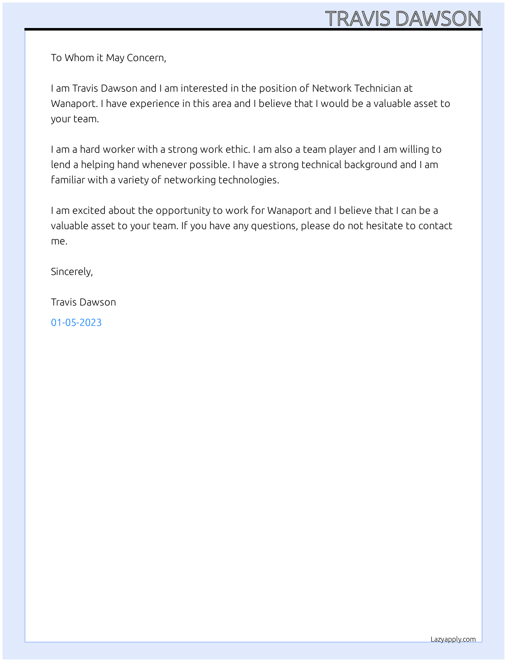 Cover letter for network technician - LazyApply