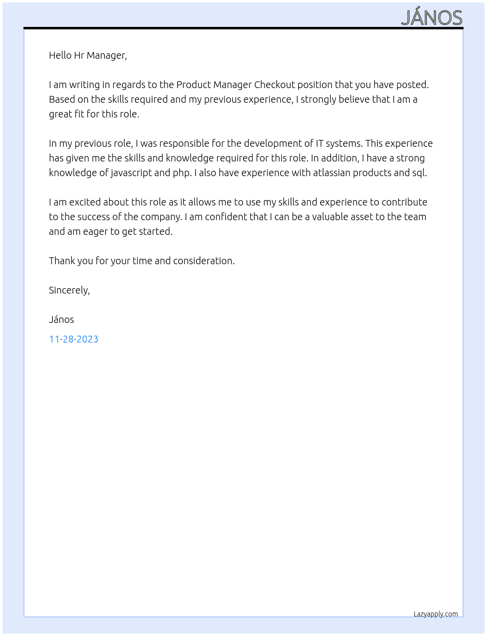 Product Manager Checkout At Kora Cover Letter