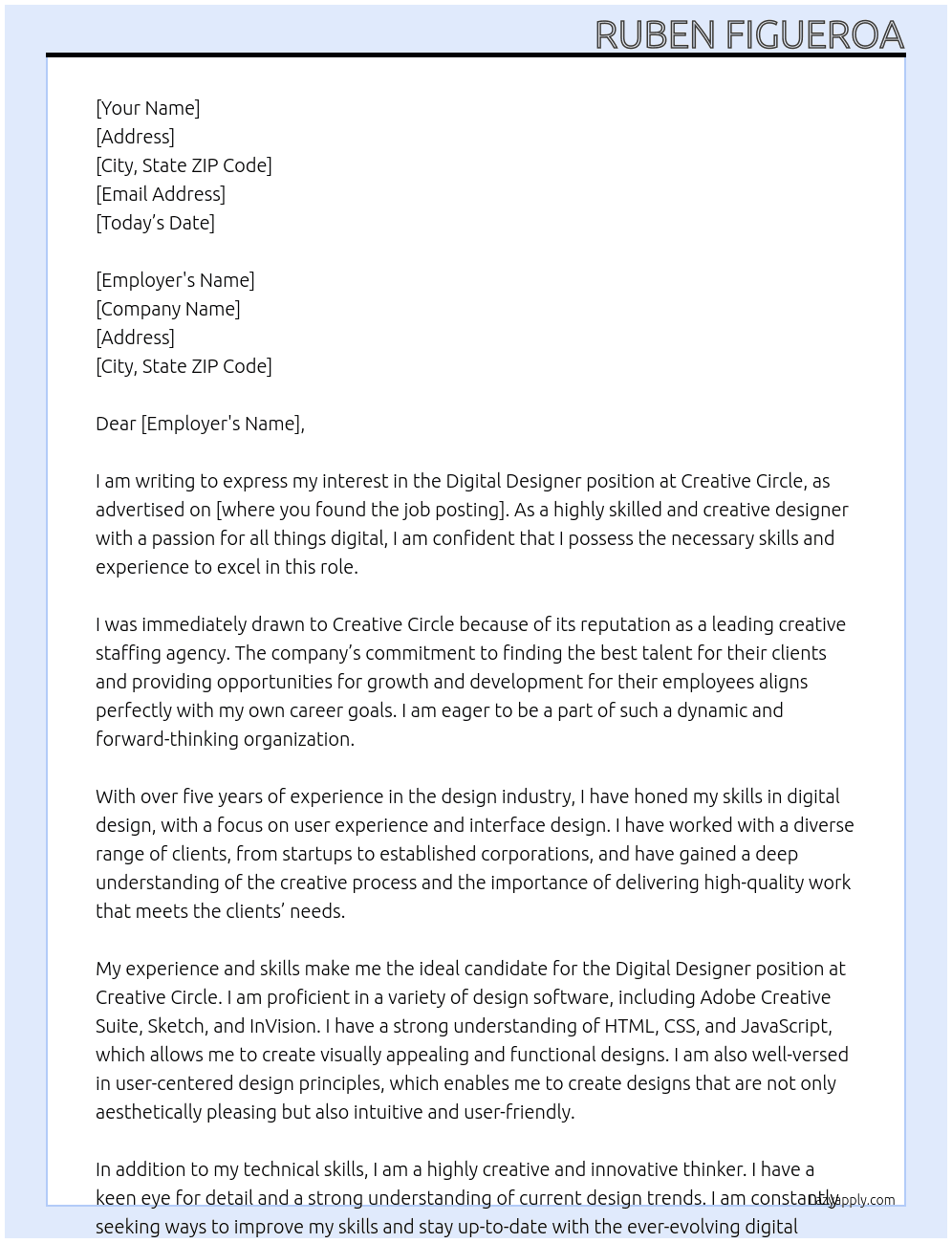 Digital Designer At Creative Circle Cover Letter