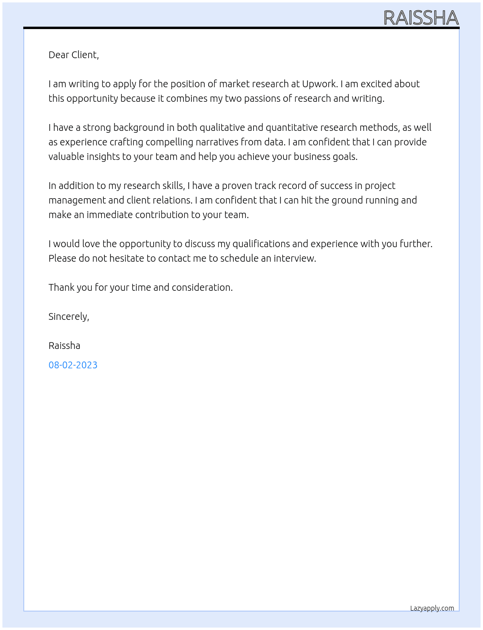 market research At upwork Cover Letter