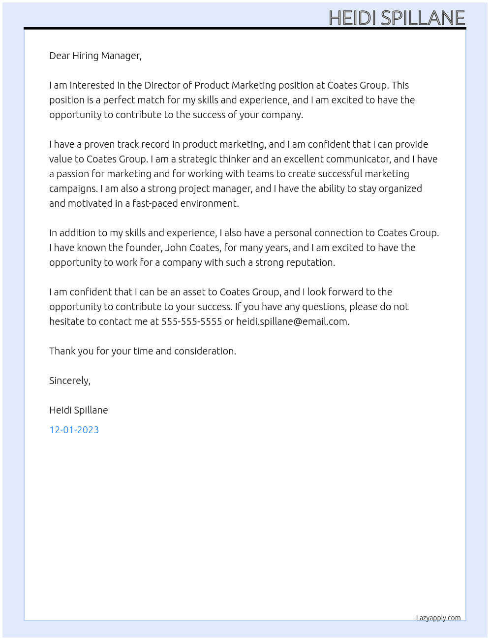 Director of Product Marketng At Coates Group Cover Letter