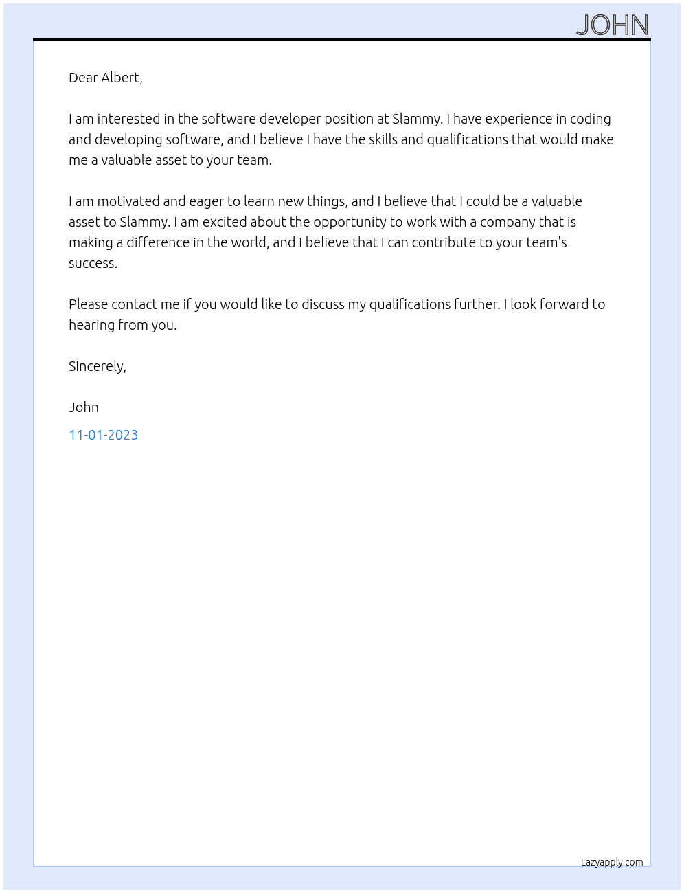software developer At Slammy Cover Letter